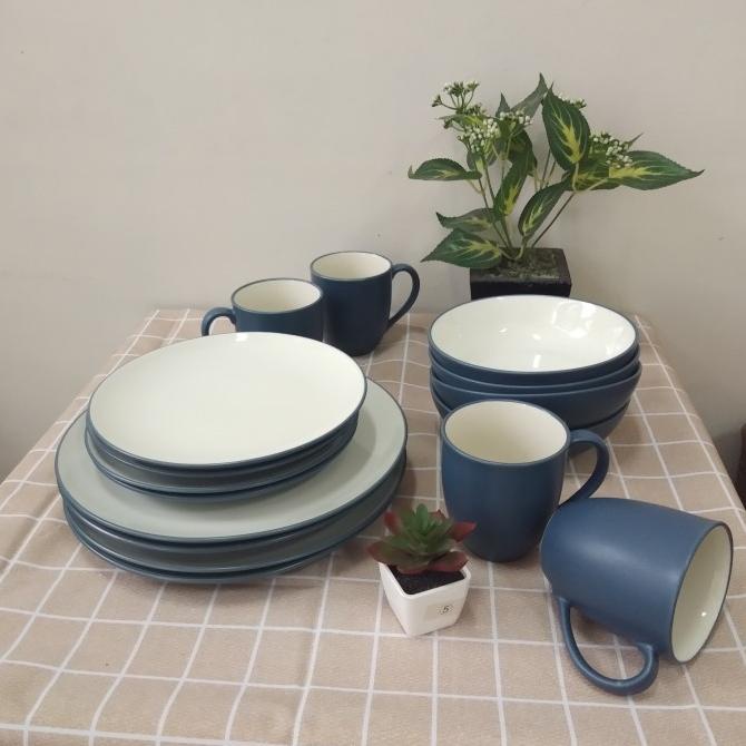 Piring Makan Keramik Dinner Set Noritake Blue 16 Pcs Fellixaa