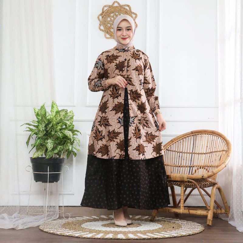 Couple Batik Keluarga Warna Coklat Susu Lengkap Seragaman