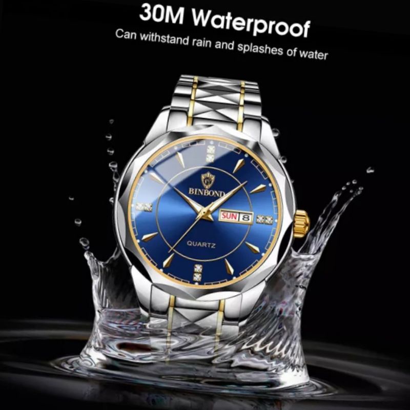 LouisWill Jam Tangan Quartz Pria, Arloji Strip Baja Kalender Ganda Tahan Air 30M Bisnis Mewah dengan