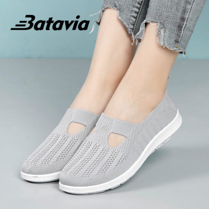 Batavia Shoes Sepatu Flat Wanita Rajut Import Terbaru A6 - A162 GRAY, 37
