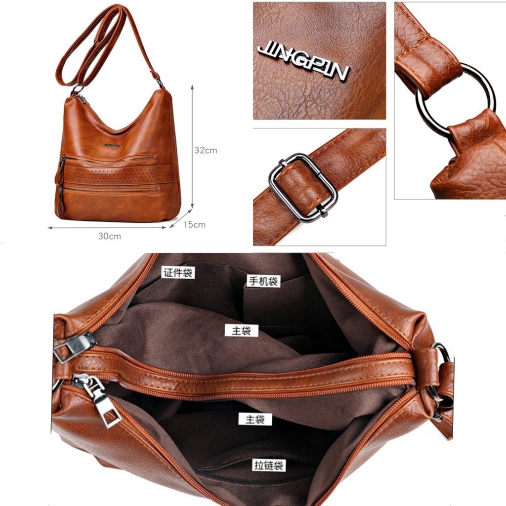 TAS SELEMPANG KOREA JINGPIN BARASNA ORIGINAL KULIT COKLAT WANITA PREMIUM SLINGBAG TA710B7 BRANDED BAHU SHOULDER BAG IMPORT KOREA CEWEK MURAH SIMPLE REMAJA KEKINIAN