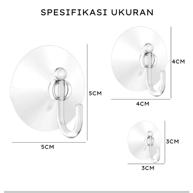 Gantungan Kop Kaca Tempel 3Cm 4cm 5cm / Cantelan Hook 3 cm 4 cm 5 cm Baju Kain Lap Spons Kunci Handuk Pakaian Alat Masak Tanpa Paku / Tempelan Karet Hisap Silikon Suction Cup Transparan Kamar Mandi Tidur Dapur Rumah Tempel Kaca Serbaguna 30mm 40mm 50mm