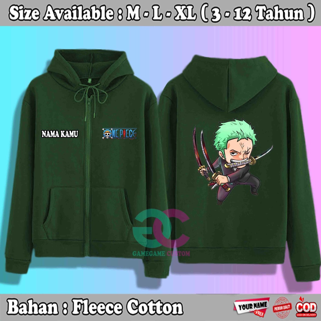 Jaket Zipper Anak Laki Laki Chibi Roronoa Zoro / Sweater Anak Anime One Piece 376