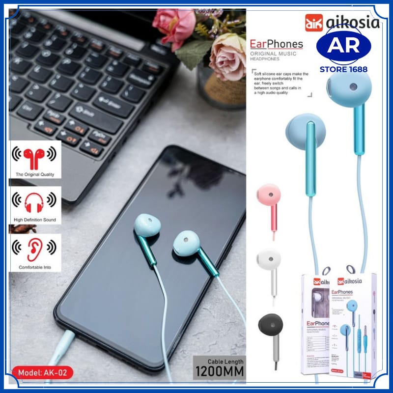 HF AIKOSIA MODEL AK02 SUARA JERNIH DAN BASS HANDSFREE / HEADSET/EARPHONE/HENDSET-AR STORE1688