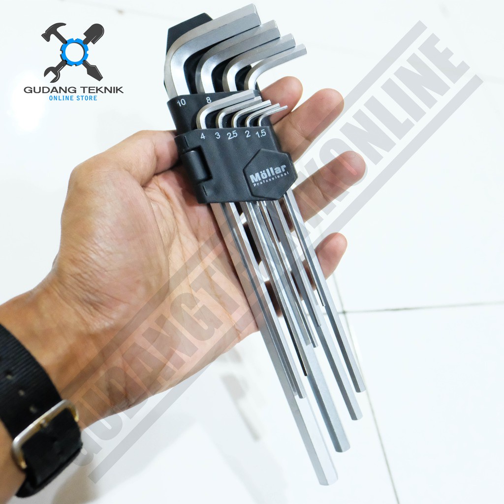 Kunci L 1 SET Segi 6 9 pcs 1.5mm 2mm 2.5mm 3mm 4mm 5mm 6mm 8mm 10mm MLR-260309 MOLLAR / L Hex Key Long Flat End Chrome 1.5 2 2.5 3 4 5 6 8 10 mm 9 pcs SET MLR 260309 MOLLAR