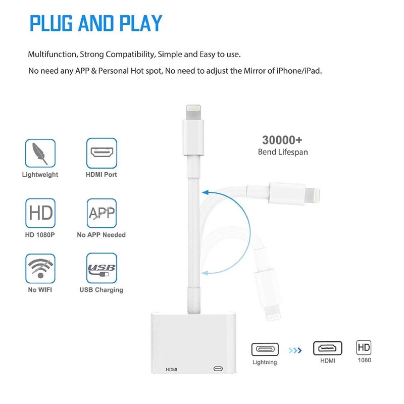 LIGHTING DIGITAL AV ADAPTER HDMI Cable For Lighting Male To HDMI Female Cable HD AV Adapter Cable FULL HD 1080P