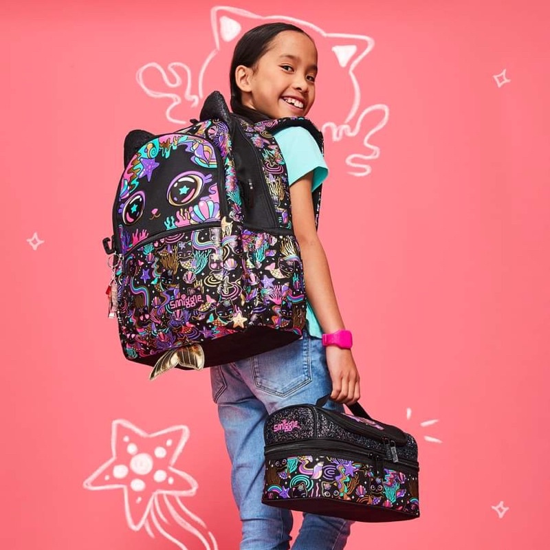 Smiggle Backpack Attach Hey Black Cat