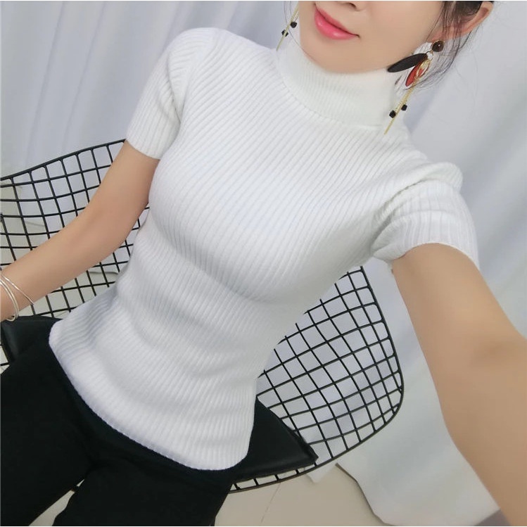 CS022 TURTELNEK RAJUT WANITA TANGAN PENDEK