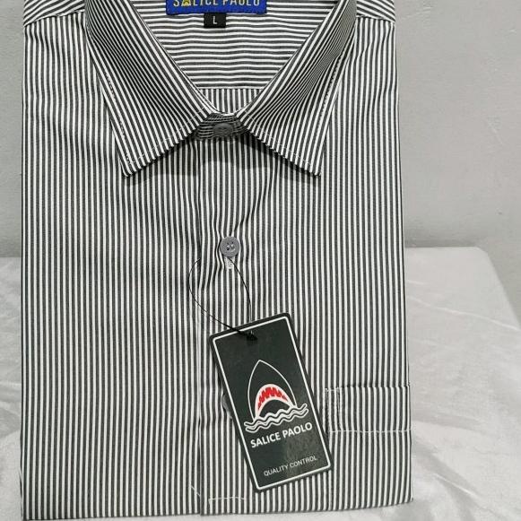 Kemeja Pria Salice Paolo Pendek Reguler Biru Orange Salur Pastel - Salur Putih, XL