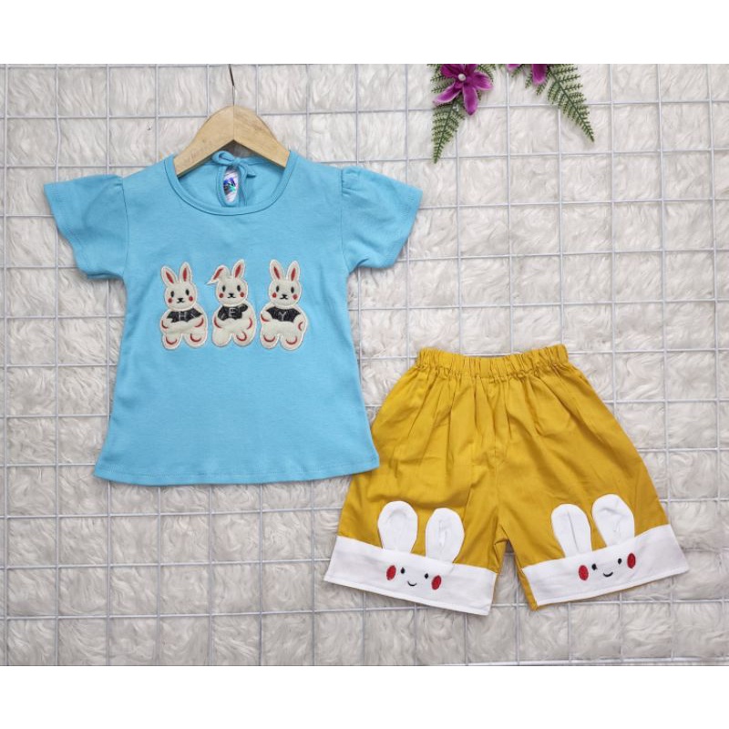 baju bayi perempyan Set Celana Bunny Three ff0010