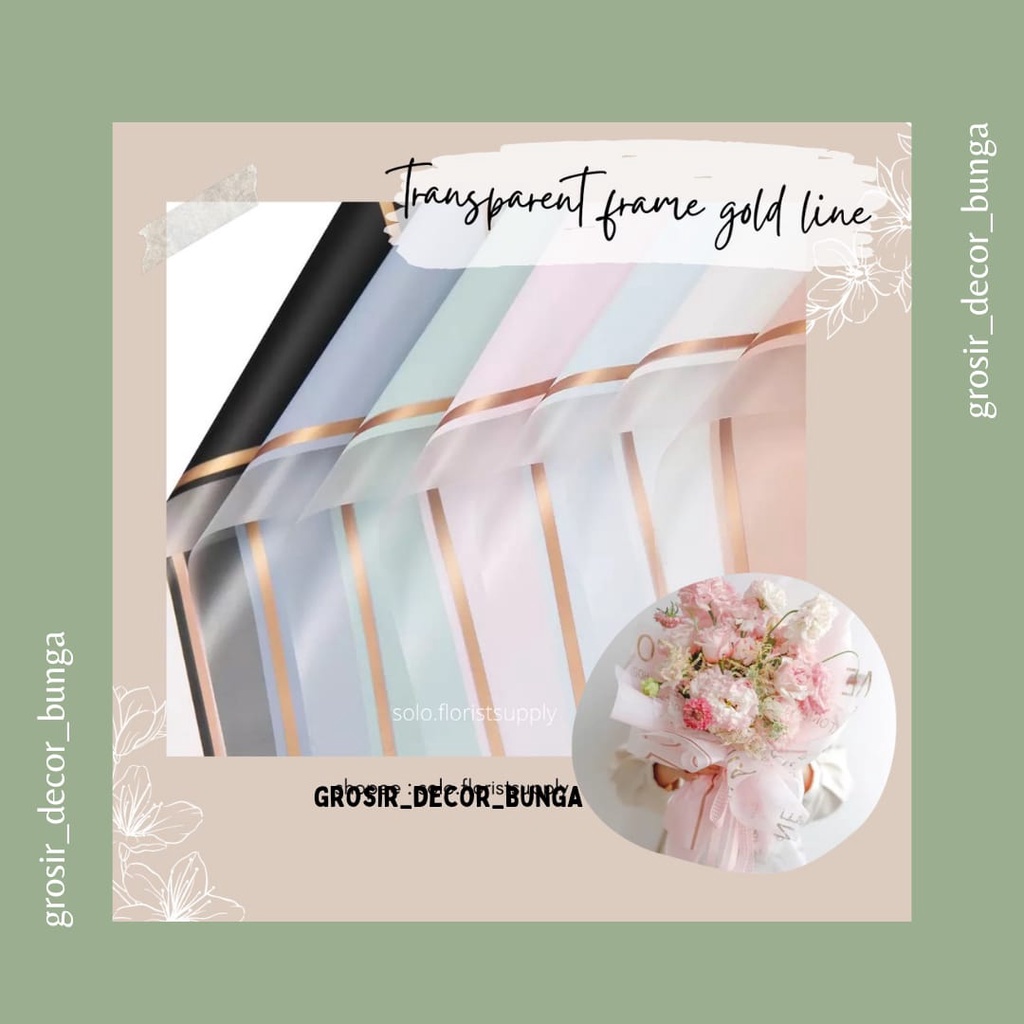 

[SW] (ECER) TRANSPARENT FRAME GOLD LINE FLOWER WRAPPING CELLOPHANE WATERPROOF KERTAS BUKET BUNGA BUNGKUS