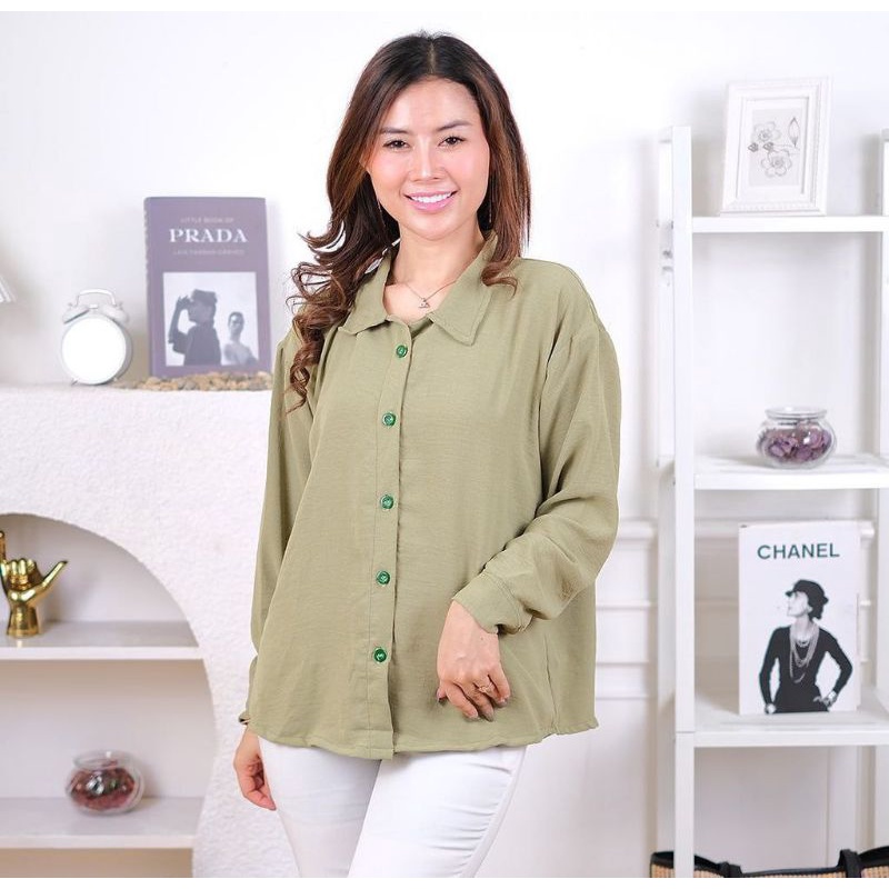 kemeja oversize Linen wanita / Linen crinkle skirt / atasan wanita lengan panjang