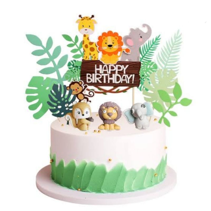 Cake Topper ANIMAL JUNGLE hiasan kue Happy Birthday dekorasi kue cake Topper kue ulang tahun ANIMAL 