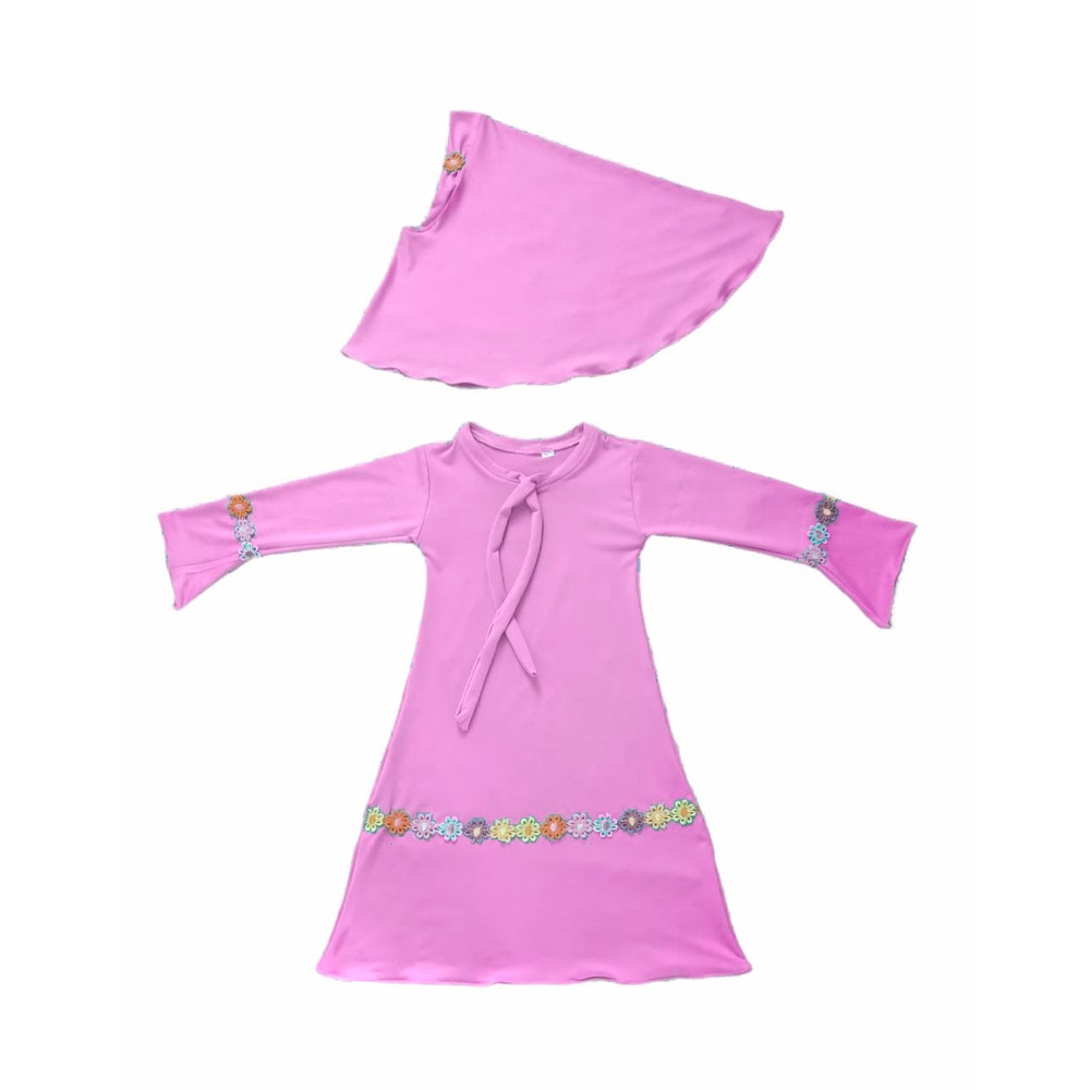 baju anak perempuan | gamis bayi perempuan | gamis anak perempuan | gamis syar'i renda melati pelangi pink
