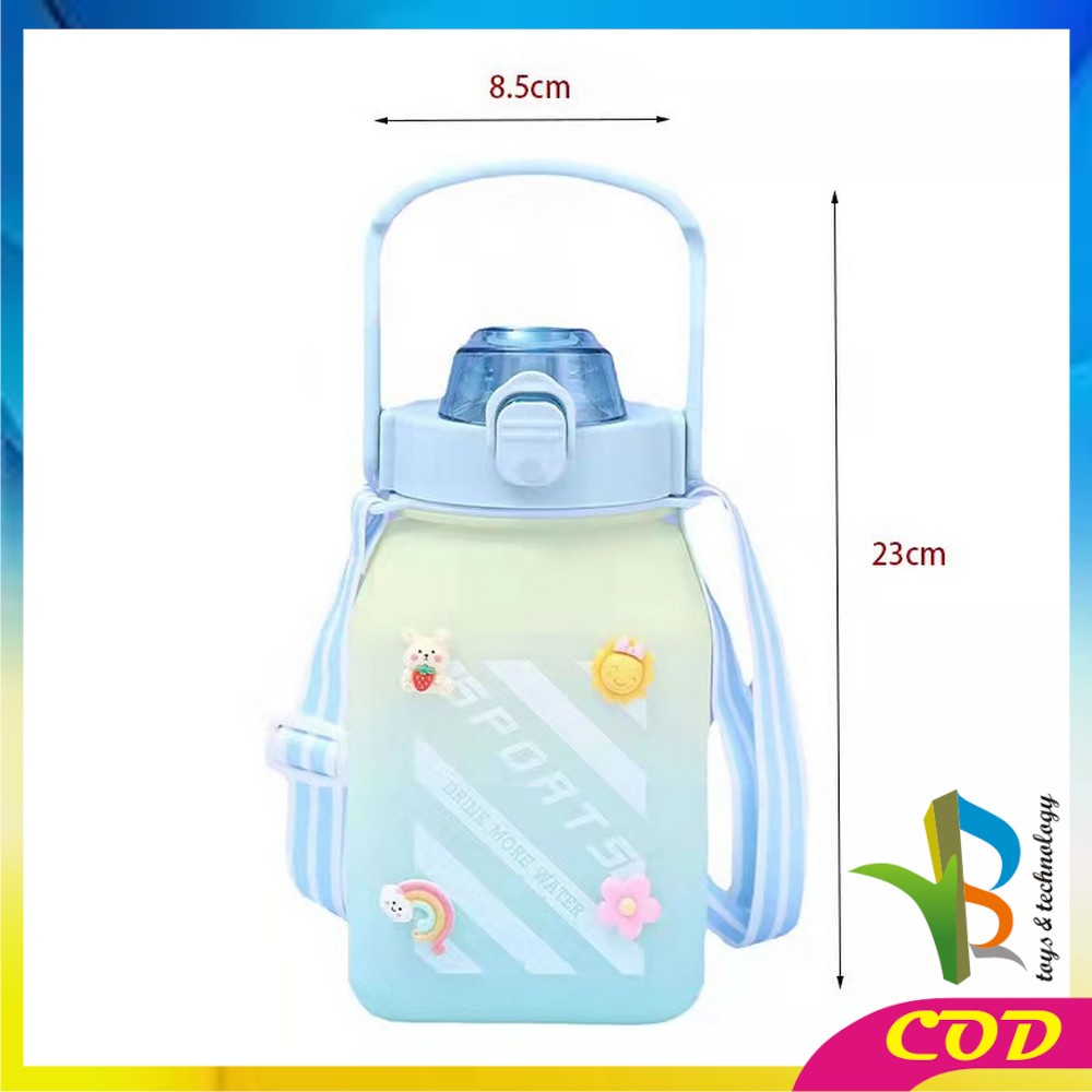 RB-C468 Botol Minum Anak Gemoy Kotak 1500ML Warna Gradasi Bottle Tumblr Sedotan dan Tali Panjang BPA FREE