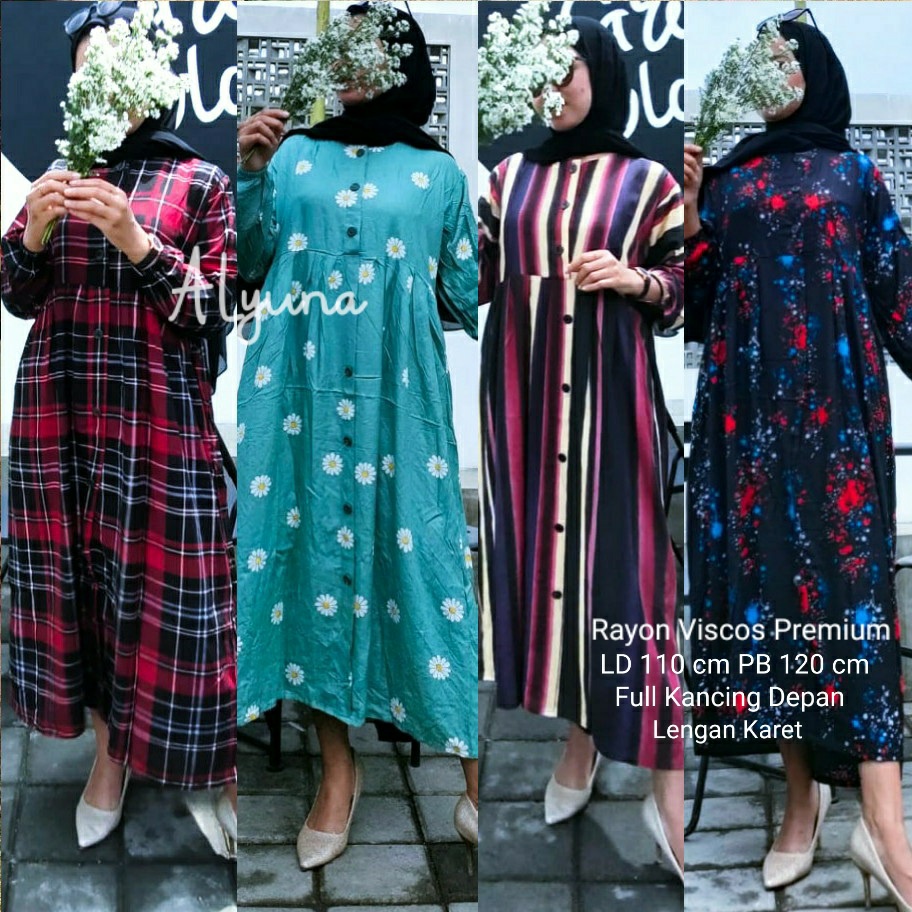 New Kirania Gamis Salur Midi Rayon Premium Kekinian Kancing Depan Busui Allsize Ld 110cm