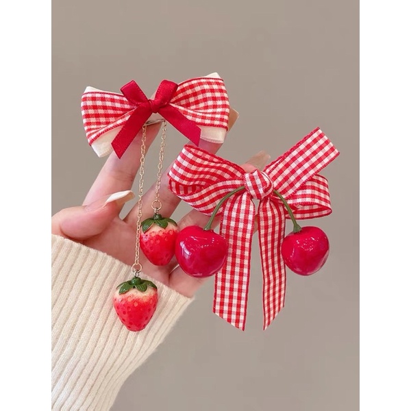 Delunashop_Acc Jepit Rambut Anak Model Pita Hairpin Rambut Cewek HairClips Perempuan Bisa COD motif renda yg cantik Dan unik harga per 1 pasang isi 2 pcs motif strawberry