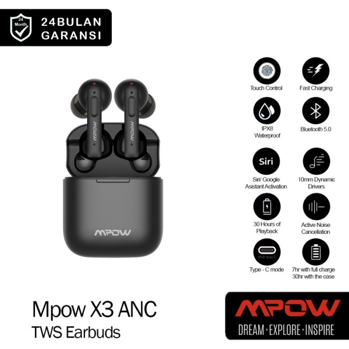 Bluetooth Earbuds. MPOW X3 ANC TWS True Wireless Earphone