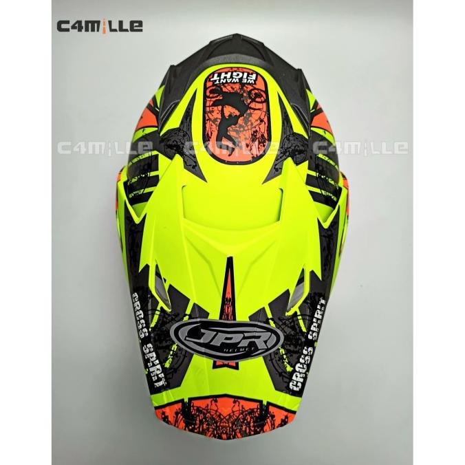 HELM JPR SPIRIT YELLOW DOFF ORANGE DOUBLE VISOR SUPERMOTO CROSS