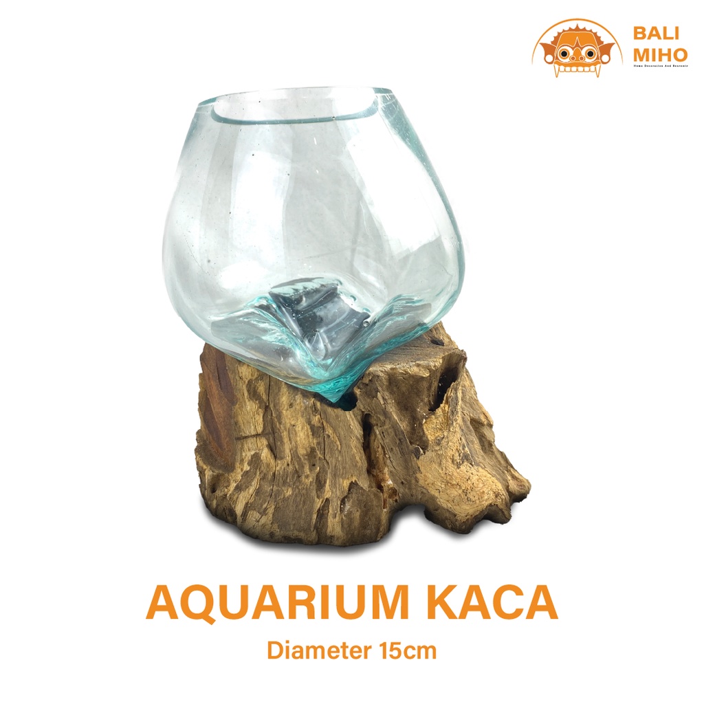 GLASS ON WOOD 15  CM Big - AKUARIUM CUPANG KAYU - AQUARIUM KACA DAN KAYU - VAS BUNGA KACA DAN KAYU -
