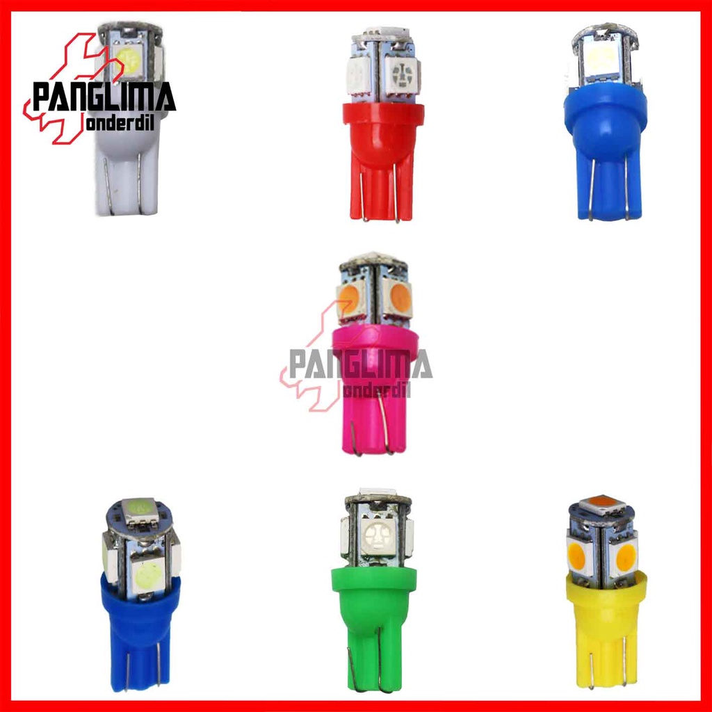 LED Jagung 5 Titik T10 Universal Lampu Senja-Kota-Sen-Mundur-Speedometer-KM Motor-Mobil Kabin Putih-Biru-Ice Blue-Kuning-Merah Mata 5050 5 SMD