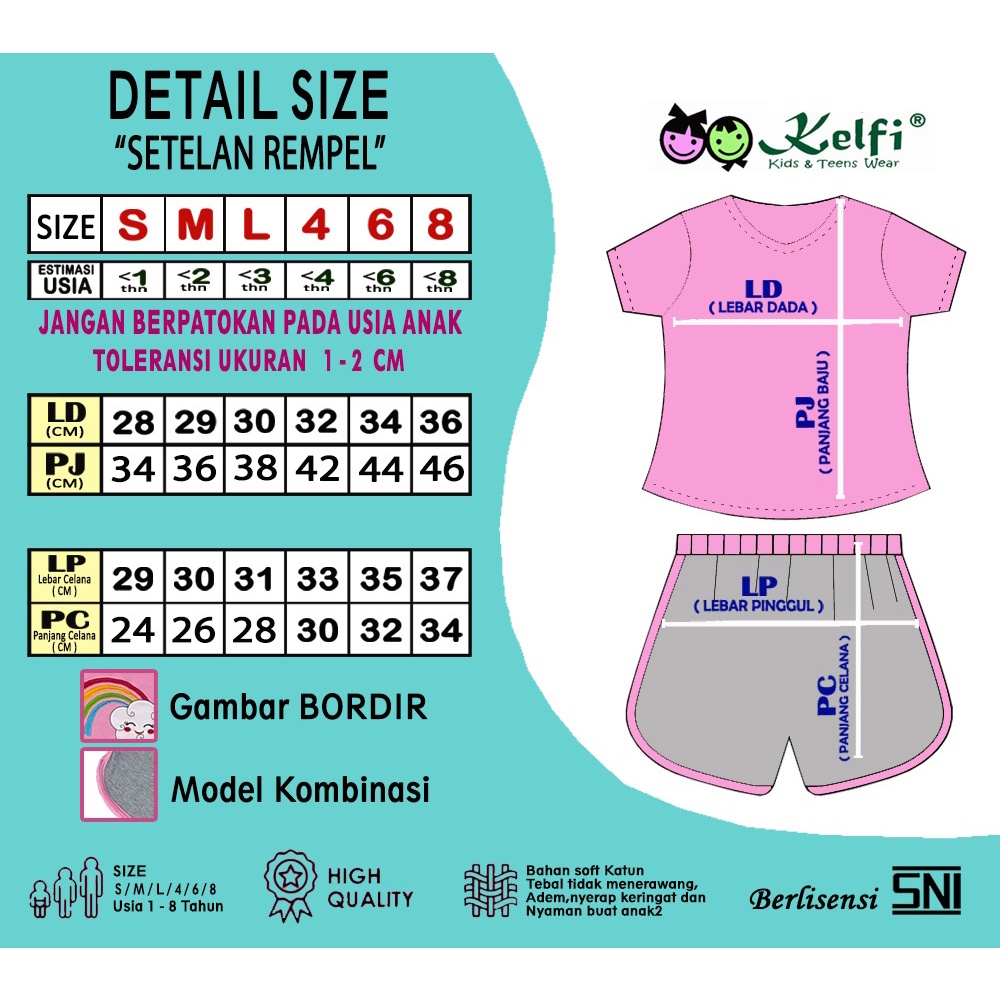 KELFI SETELAN / SET BAJU ANAK CEWEK BORDIR CELANA KOMB USIA 1- 8 TH &quot;AYUNI EDITION&quot;