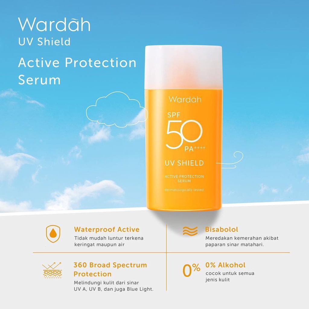 Wardah UV Shield Active Protection Serum SPF 50 PA ++++ 35 ml - Sunscreen 0% Alkohol, Waterproof