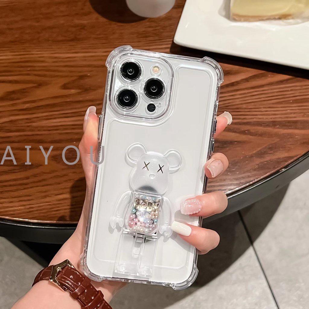 Hard Case Transparan Shockproof Motif Beruang Violet Untuk iPhone 14 Pro Max 13 12 11 Pro Max X XR Xs Max