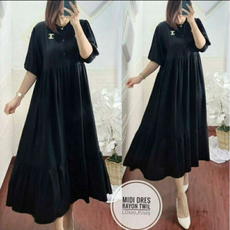 MIDI DRESS POLOS JUMBO KEKINIAN - NABILA DRESS - MIDI RAYON BUSUI LD 120