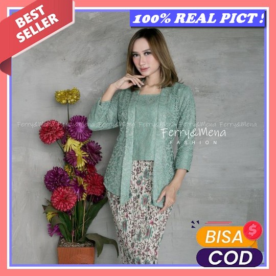 Setelan Kebaya Floy Brukat Brokat Full Furing Wanita Modern Set Baju Kebaya Jadi Kutubaru Kutu Baru 
