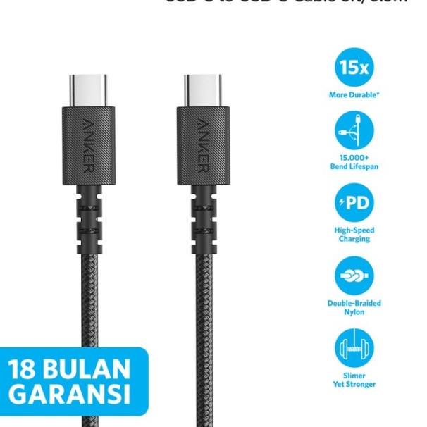 Kabel Charger Anker Powerline Select+ C to C 2.0 3ft - A8032 - Hitam