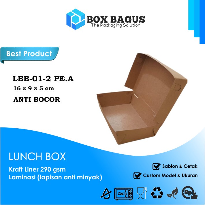 (ANTI BOCOR) LUNCH BOX (M) DUS KOTAK HAMPERS MAKANAN NASI MIE BUBUR KUE SNACK 16x9x5 cm PAPER KRAFT 290gsm LAMINASI