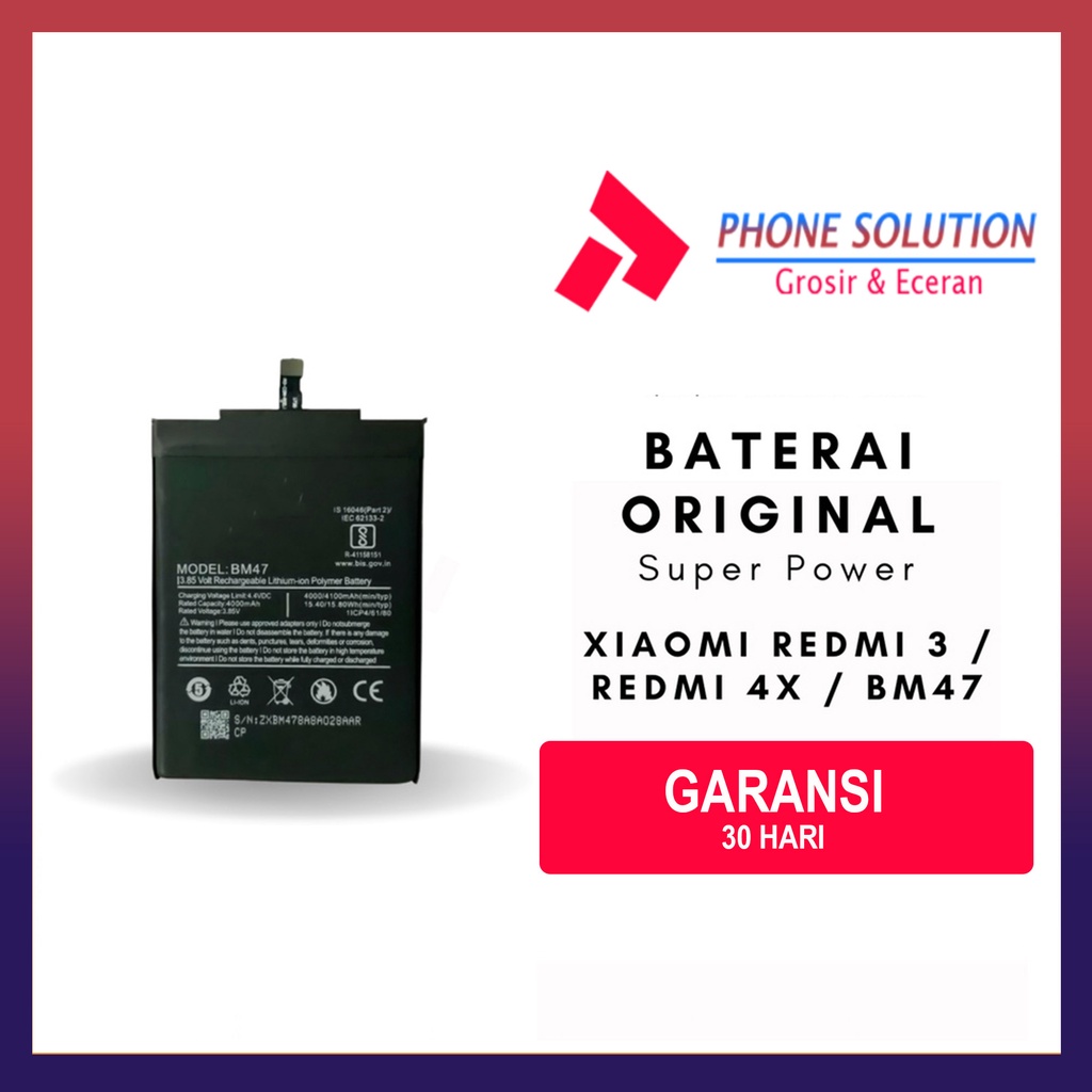 Baterai Xiaomi Redmi 3 / Baterai Xiaomi Redmi 4x / Baterai Xiaomi Redmi BM47 // Supplier LCD Xiaomi - Garansi 1 Bulan