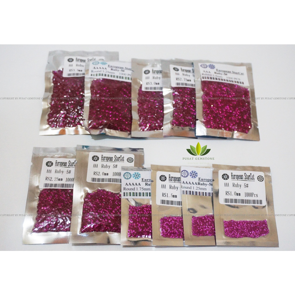 Permata Sirkon Cubic zirconia  Ruby Tabur 1000 Butir Grade AAA