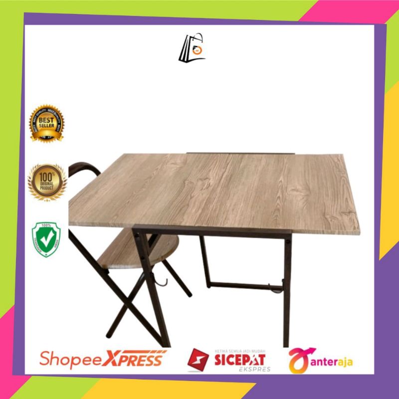 Lazio Set Meja Makan Lipat 2 Kursi -Cokelat