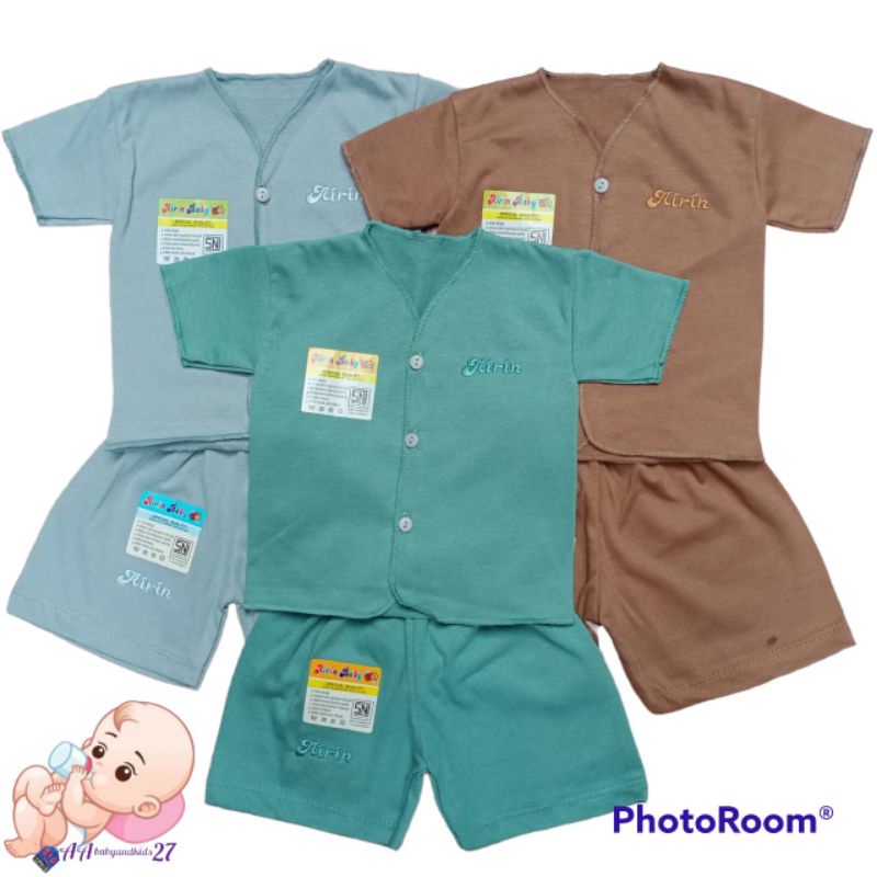 Airin 3Pasang Setelan Baju Bayi Lengan Pendek Polos Bordir Usia Newborn Bahan Nyaman Berkualitas