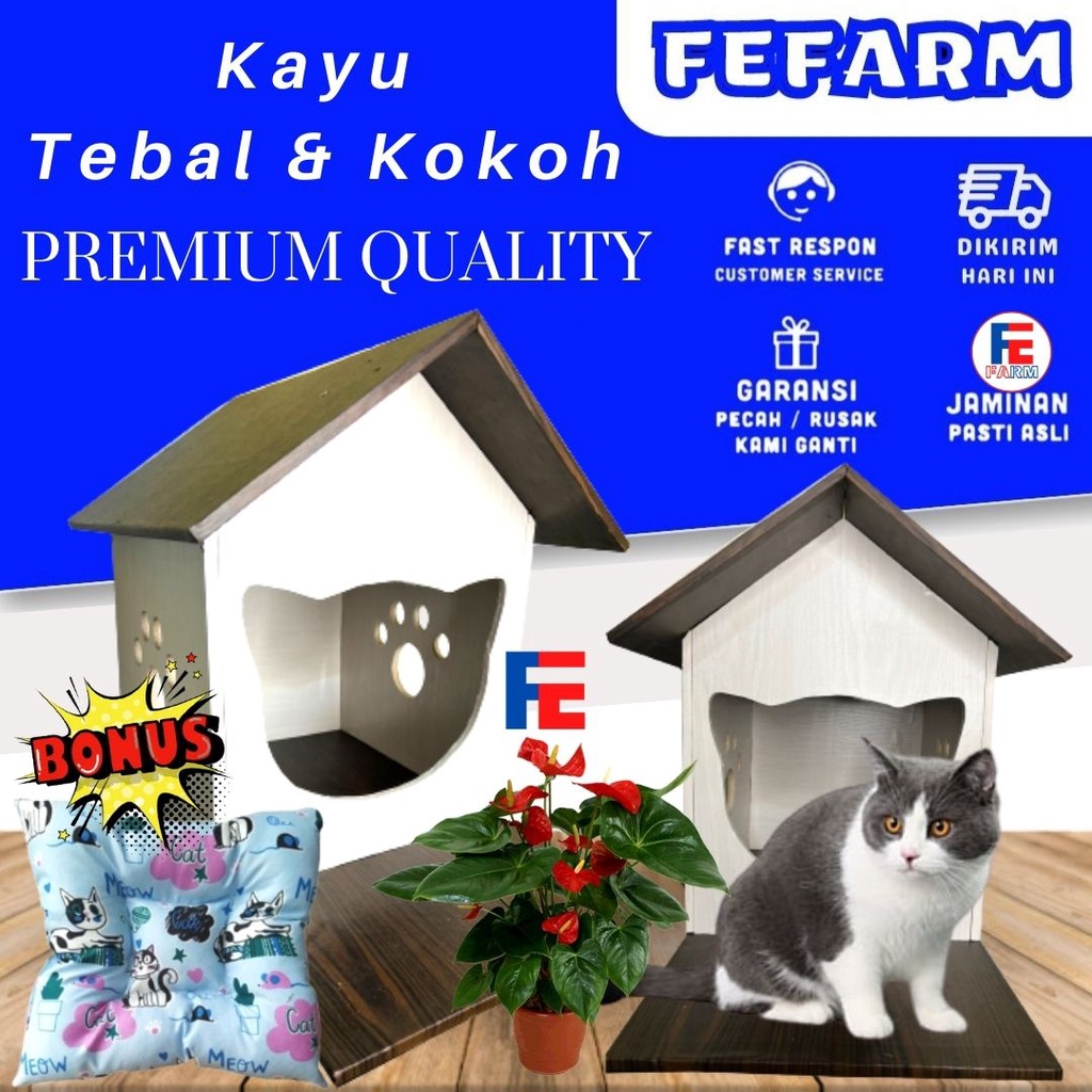 KANDANG RUMAH KUCING ANJING KAYU PLYWOOD PREMIUM TEBAL KOKOH FEFARM