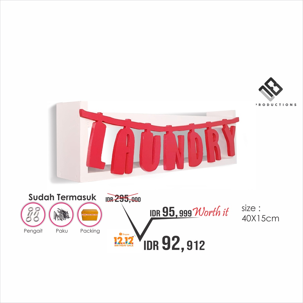 Rak Hambalan Laundry Tempat Sabun Detergen Kayu Serbaguna Shabby Chic Hiasan Dekorasi Dinding 50 Cm