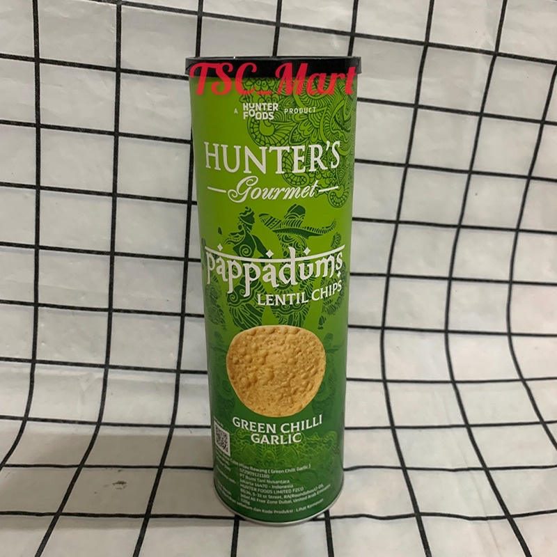 

Hunter’s Gourmet Pappadums Lentil Chips Green Chilli Garlic 120gr / Hunter’s / hunters / Gourmet / Pappadums / Lentil / Chips / Green / Chilli / Garlic / 120gr / snack / cabe / hijau / bawang / keripik
