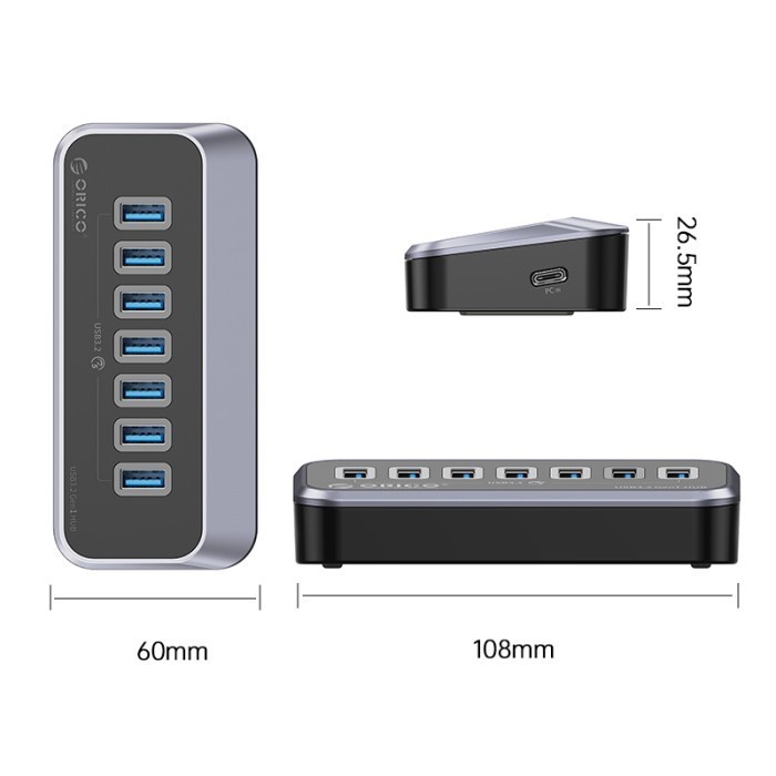 Type-c usb-A to Usb A 3.2 hub orico 7 port 50cm cable 5Gbps with pd m3u3-7a-05 - Terminal usb3.2 7 slot