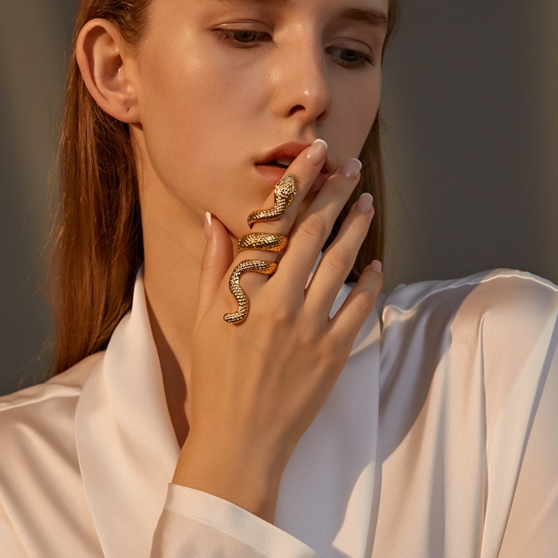 4pcs / Set Cincin Knuckle Adjustable Desain Hewan Ular Gaya Punk Gothic Untuk Unisex