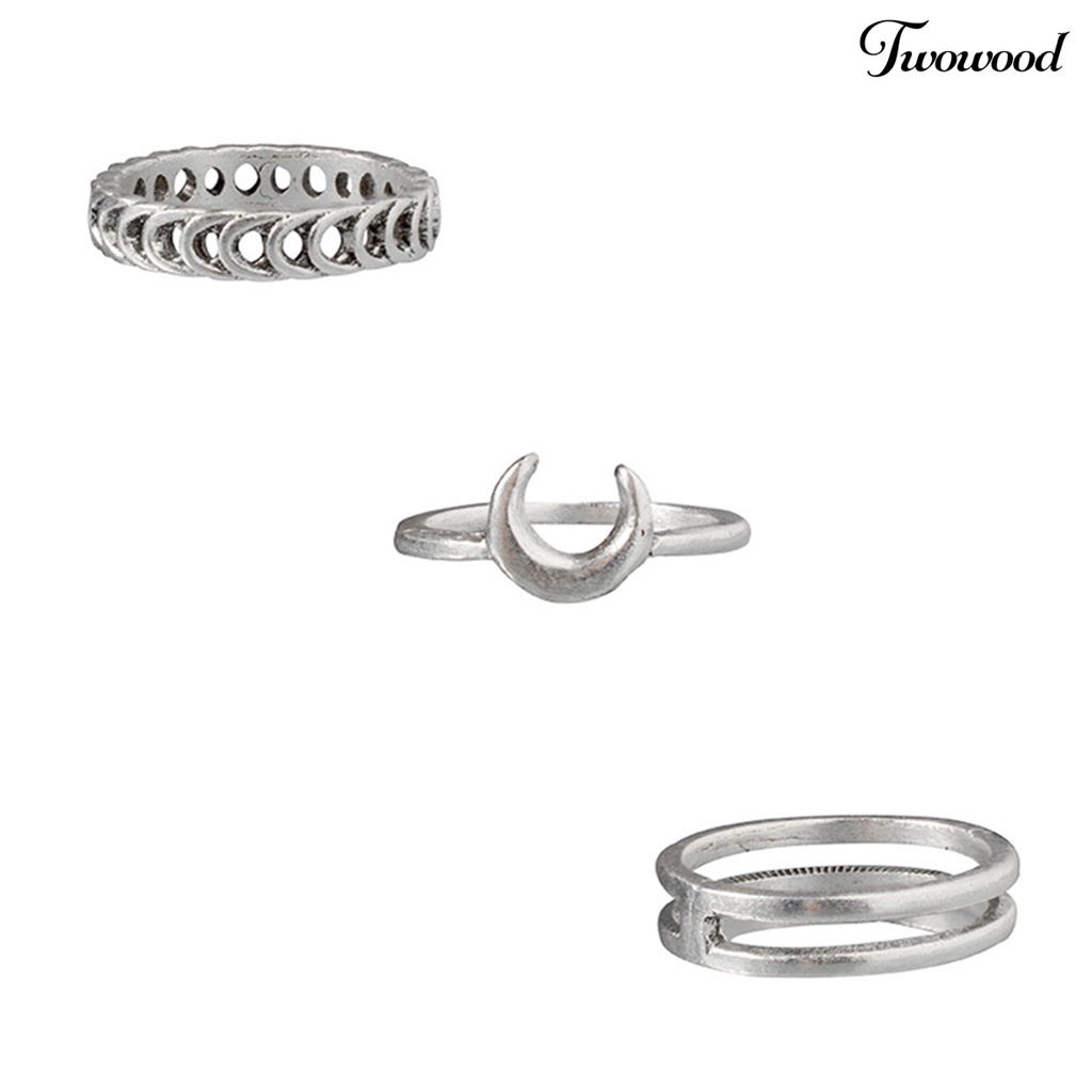 7pcs Cincin Jari Bentuk Daun Bulan Bahan Alloy Untuk Pesta