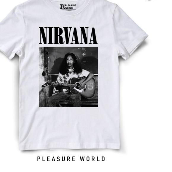 Kaos Band Nirvana x Mandra | Baju Mandra Nirvana| Pleasure World - Putih, S