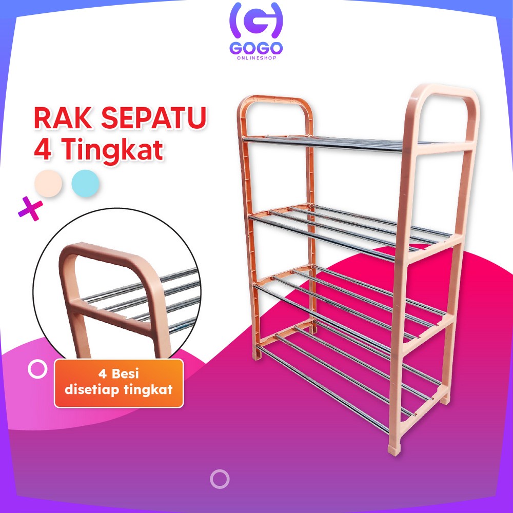 GOGO-C99 Rak Sepatu Susun 4 Tingkat Portabel Multifungsi Bongkar Pasang Motif Polos Warna / Tempat Penyimpanan Sandal Sepatu Organizer Rack Shoe Import