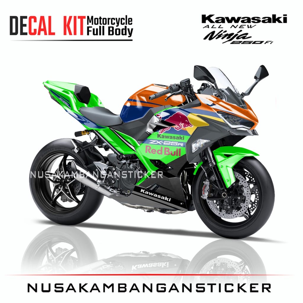 STIKER DECAL SEPEDA MOTOR KAWASAKI NINJA 250 FI ALL NEW FULL BODY RED BULL HIJAU GRAFIS RACING TEAM 