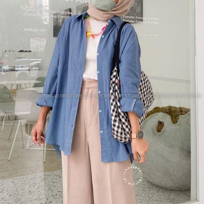 Kemeja Wanita Linen Oversize Olivia Shirt Linen Pocket-OLIVIA BRUNNERA