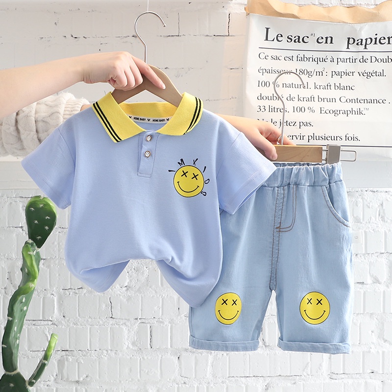 Setelan Anak Laki Laki 2pcs Baju Anak ALDO Kaos dan Celana Jeans Import