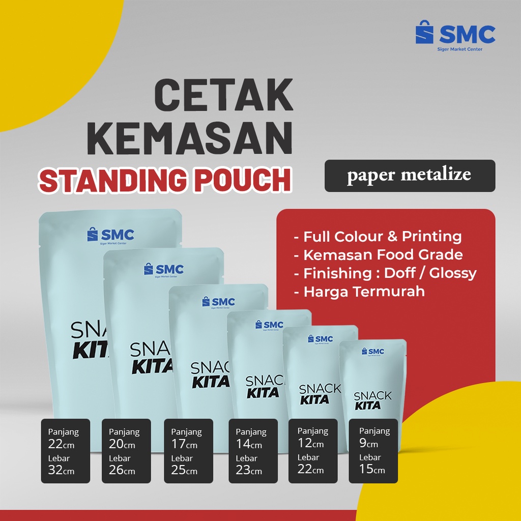 

Cetak Kemasan Paper Metal Standing Pouch Sedang Ukuran 15x23 sampai 18x30