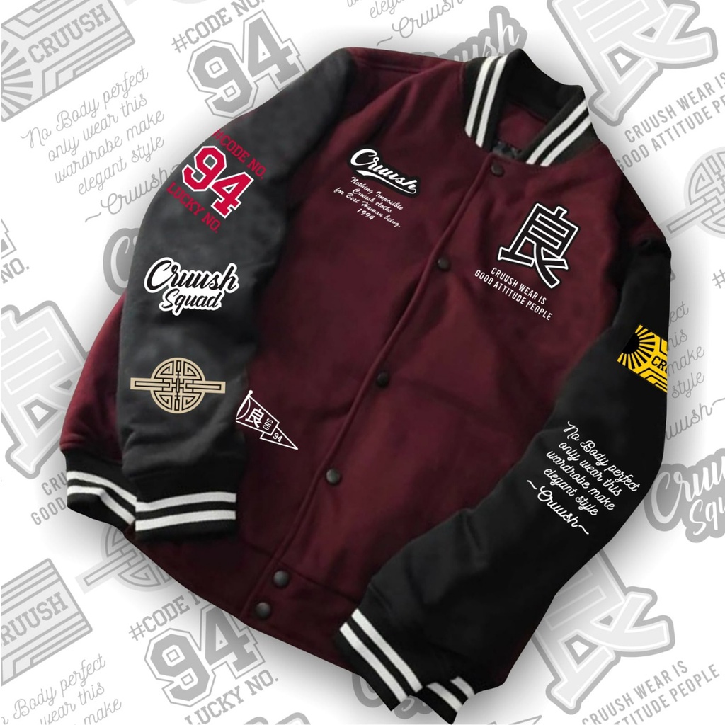 Jaket Baseball Varsity / Jaket Varsity Miyamoto Black White /Jacket Baseball Pria Wanita Size L XL
