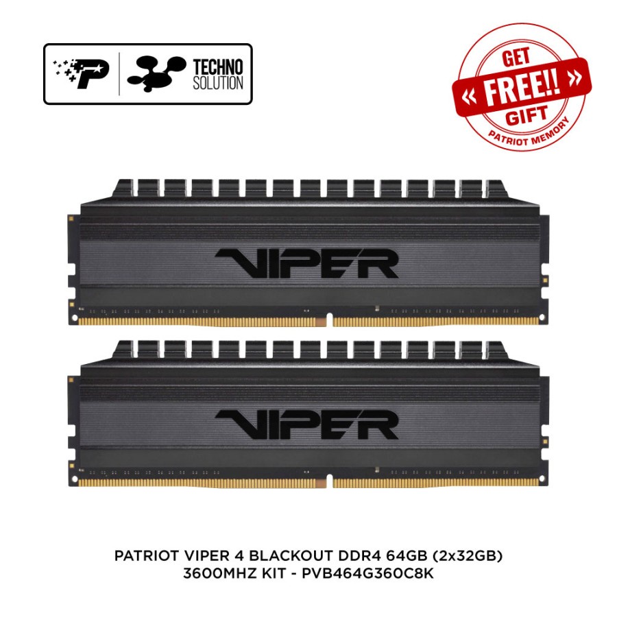 Patriot Viper4 Black DDR4 64GB (2x32GB) 3600Mhz Memory Ram PC Komputer